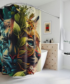 Yin Yang-Themed Wildcats Bathroom Decor with Beautiful Tigers Shower Curtain for Cat Lovers