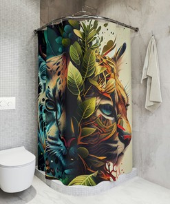 Yin Yang-Themed Wildcats Bathroom Decor with Beautiful Tigers Shower Curtain for Cat Lovers