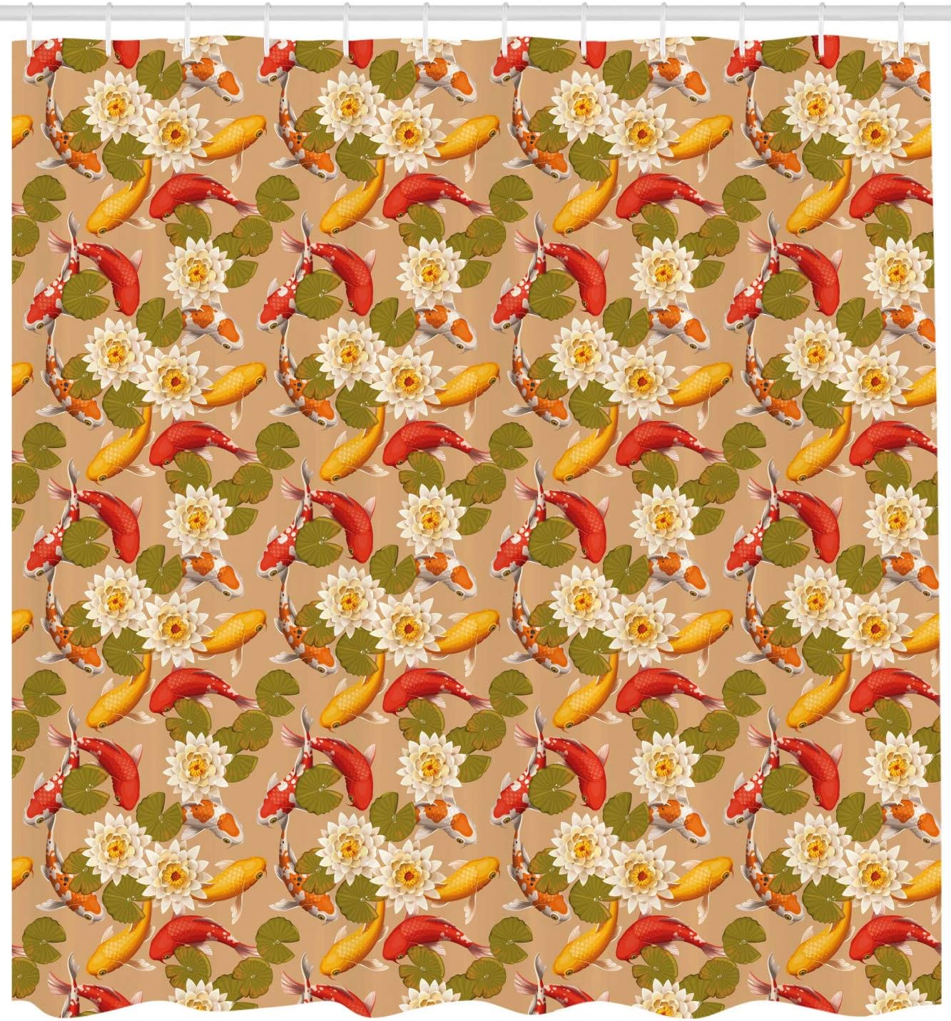 Yoga Koi Fish Shower Curtain - Cloth Fabric Bathroom Decor With Lotus Flowers - Image 2