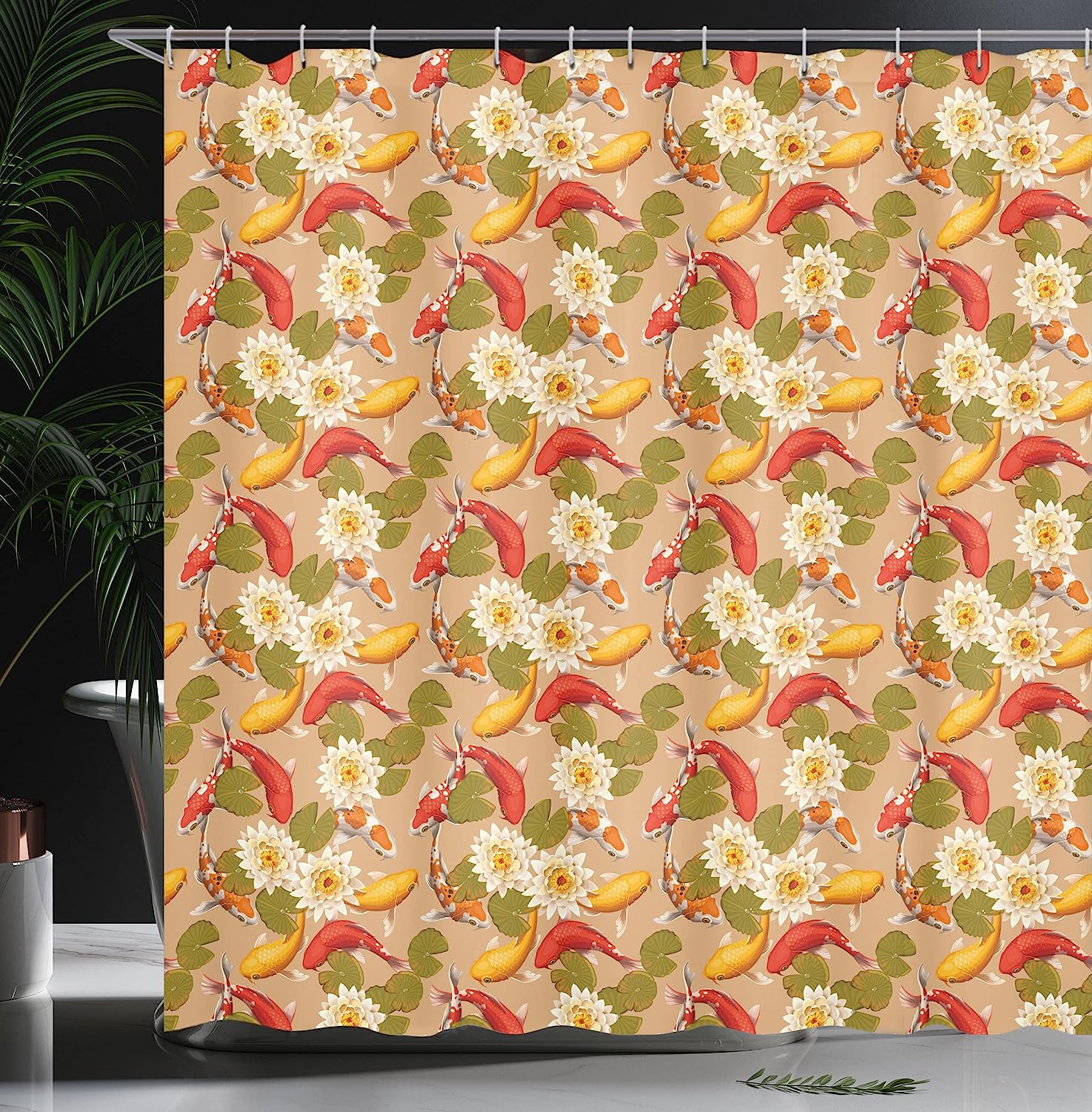 Yoga Koi Fish Shower Curtain - Cloth Fabric Bathroom Decor With Lotus Flowers - Image 3
