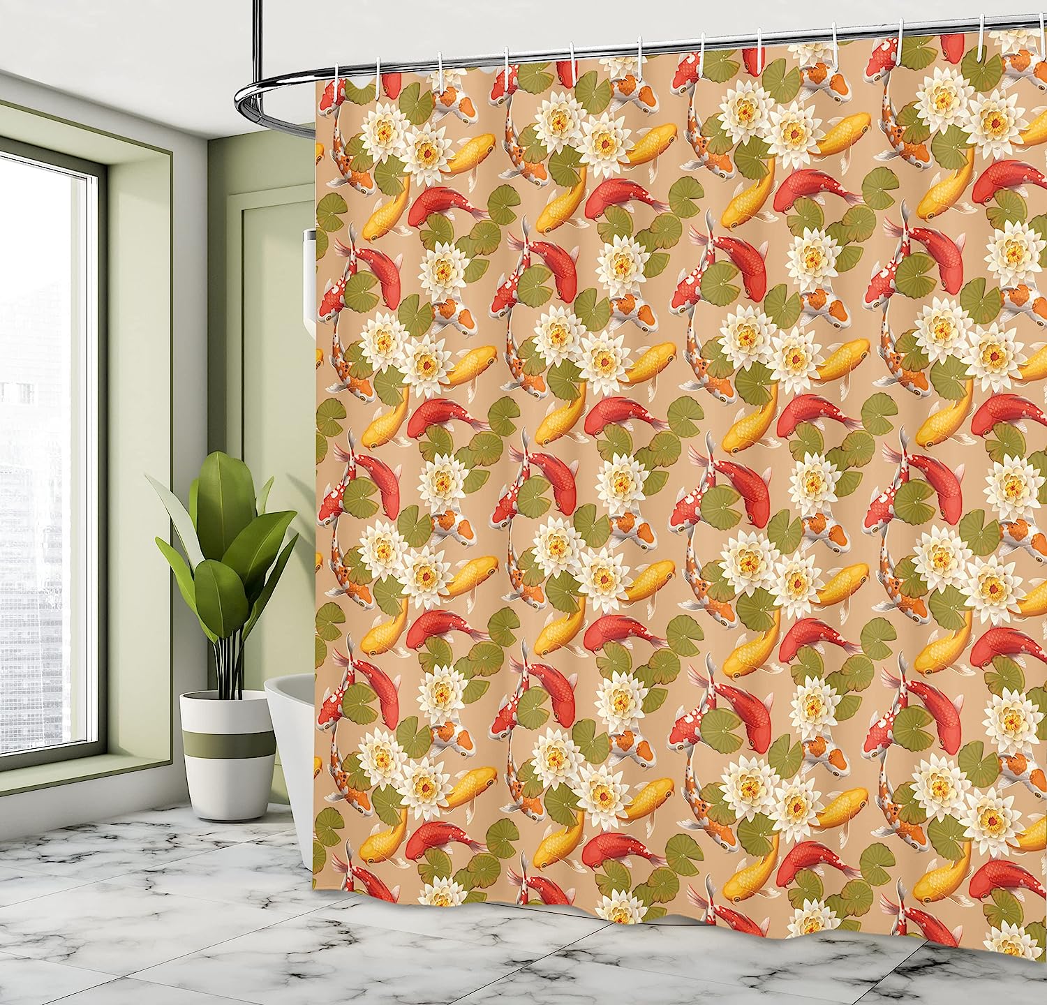 Yoga Koi Fish Shower Curtain - Cloth Fabric Bathroom Decor With Lotus Flowers - Image 4