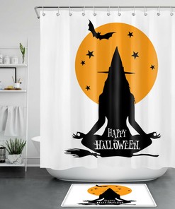 Yoga Meditation Witch Moon Bat For Happy Halloween Shower Curtain Accessory