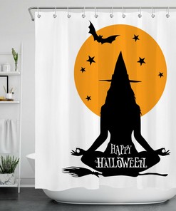 Yoga Meditation Witch Moon Bat For Happy Halloween Shower Curtain Accessory