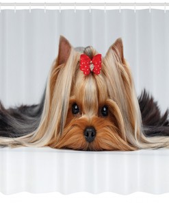 Yorkie Dog Ribbon Love Print Shower Curtain for Dog Lovers
