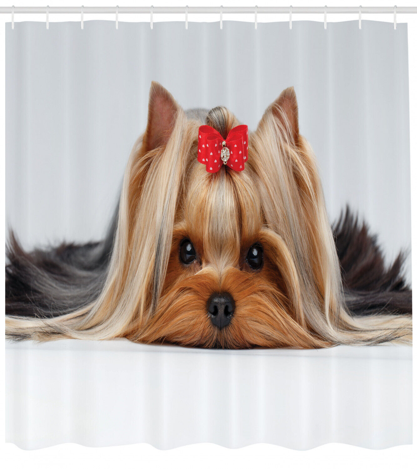 Yorkie Dog Ribbon Love Print Shower Curtain for Dog Lovers