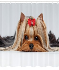 Yorkie Dog Ribbon Love Print Shower Curtain for Dog Lovers