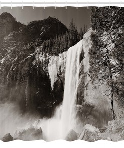 Yosemite Waterfalls Print Shower Curtain for a Breathtaking and Adventurous Bathroom Decor.