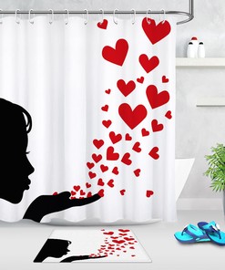 Young Lady Girl Red Hearts Valentine's Day Shower Curtain for Bathroom Decor