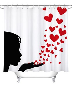 Young Lady Girl Red Hearts Valentine's Day Shower Curtain for Bathroom Decor