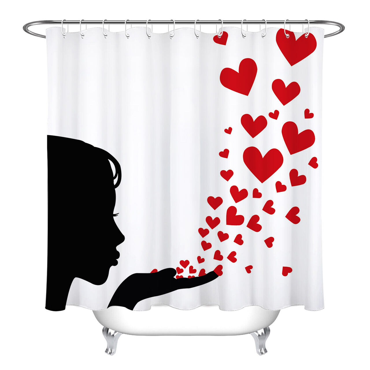 Young Lady Girl Red Hearts Valentine's Day Shower Curtain for Bathroom Decor