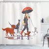 Young Modern Girl And Dog Walking In The Rain Fun Joyful Times Printed Shower Curtain - Cloth Fabric Bathroom Decors