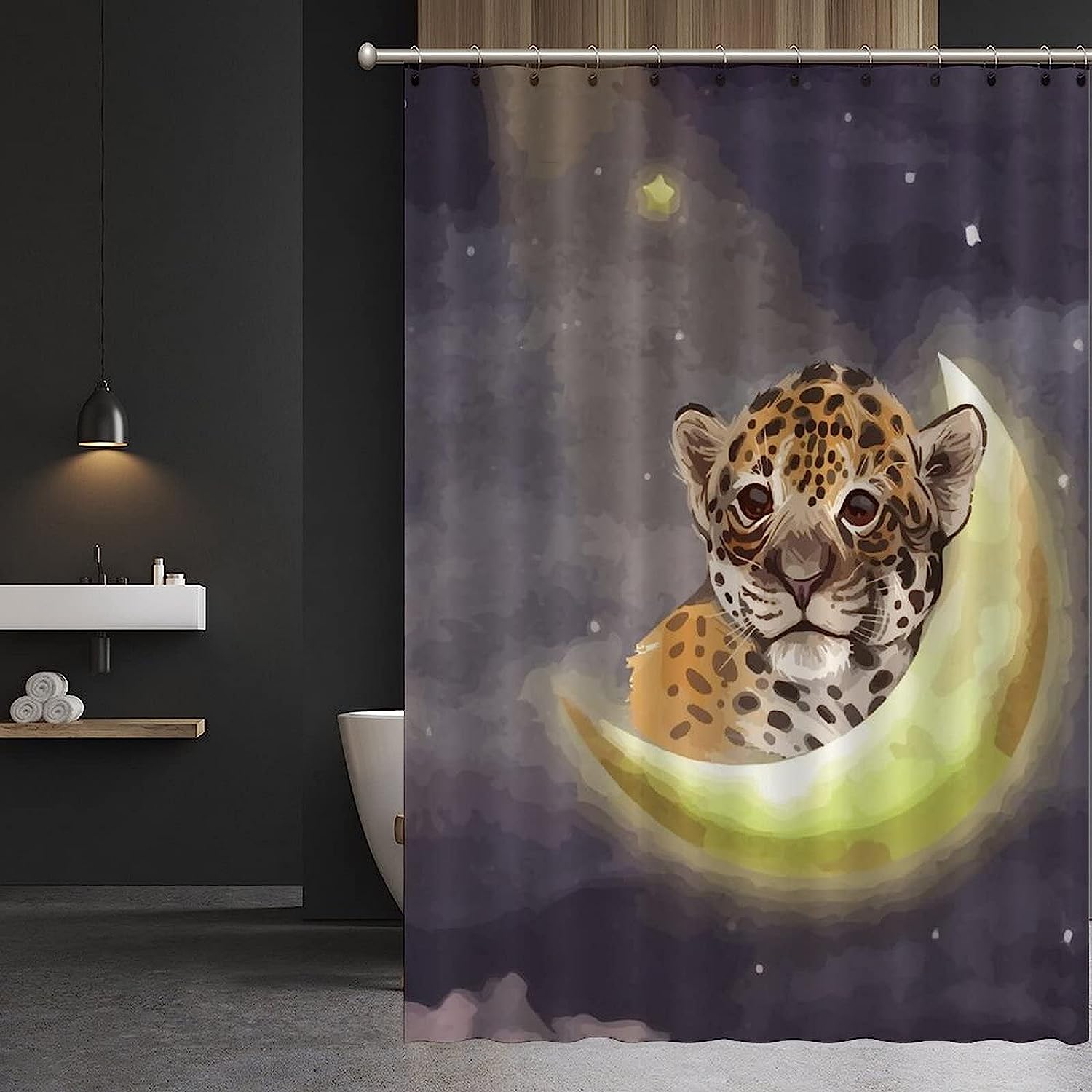 Young Star Leopard Animal Shower Curtain - Custom Durable Fabric - Image 3