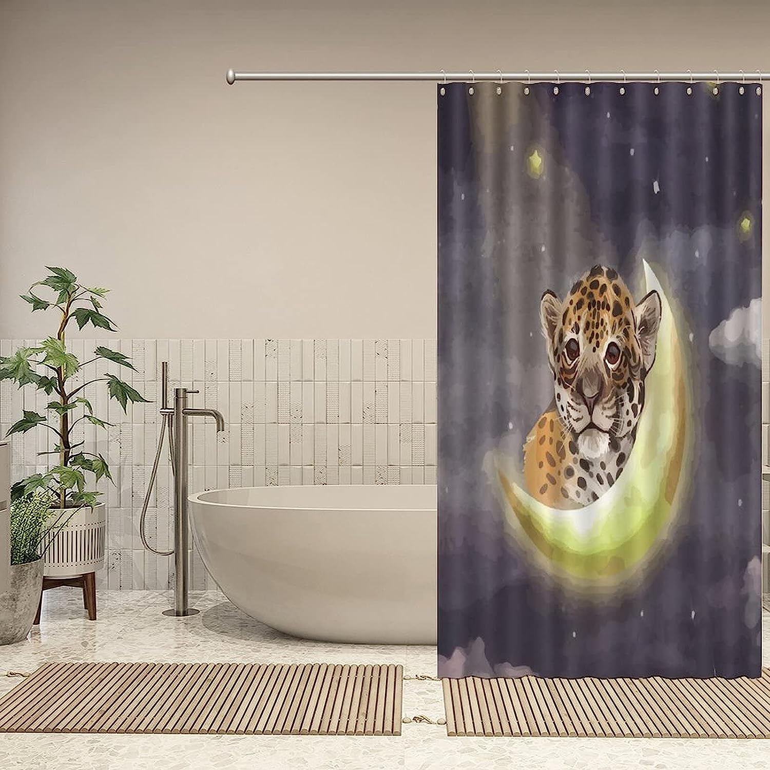 Young Star Leopard Animal Shower Curtain - Custom Durable Fabric - Image 4