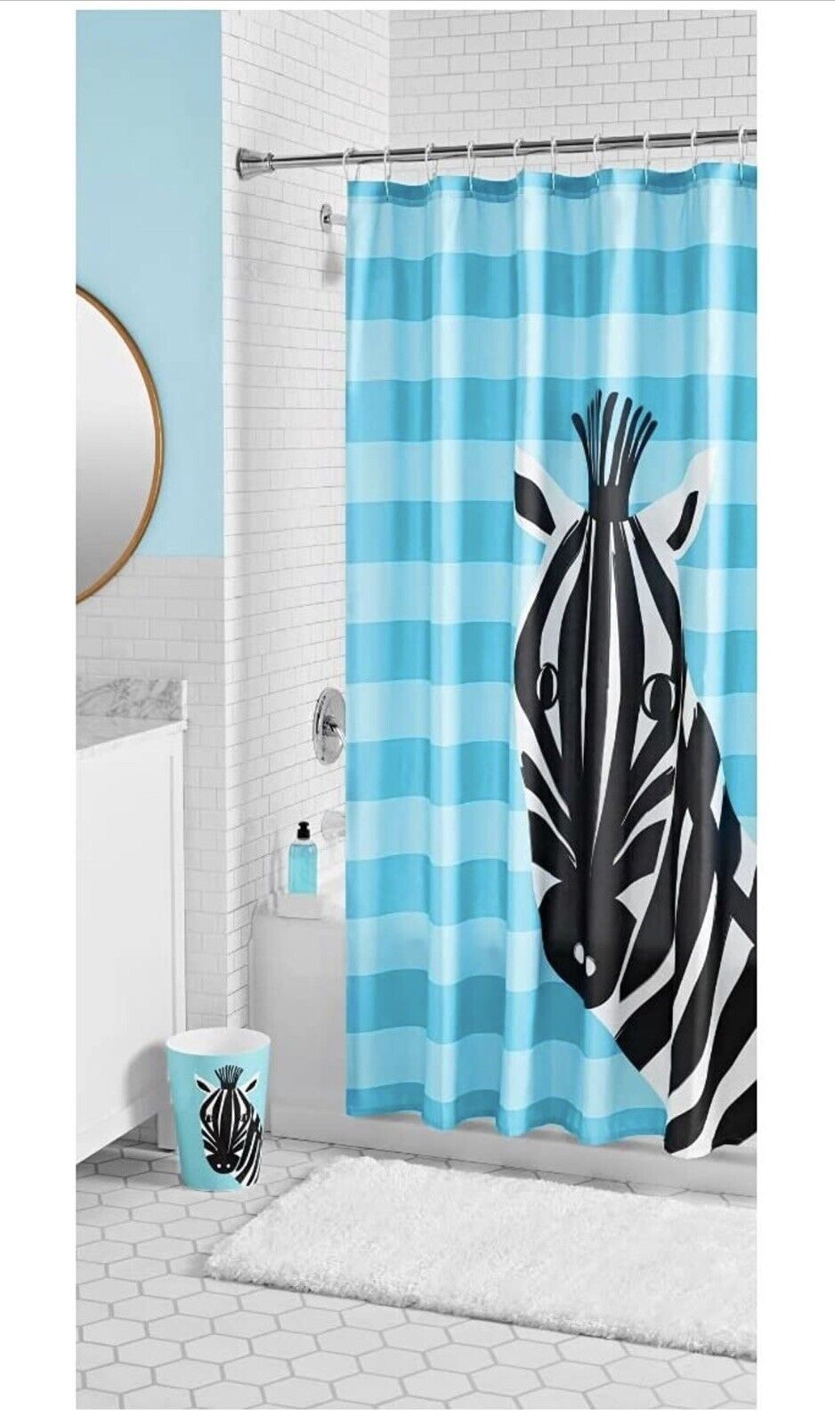 Your Zone Kids' Zebra Fabric Shower Curtain for a Bold and Fun Kids' Bathroom