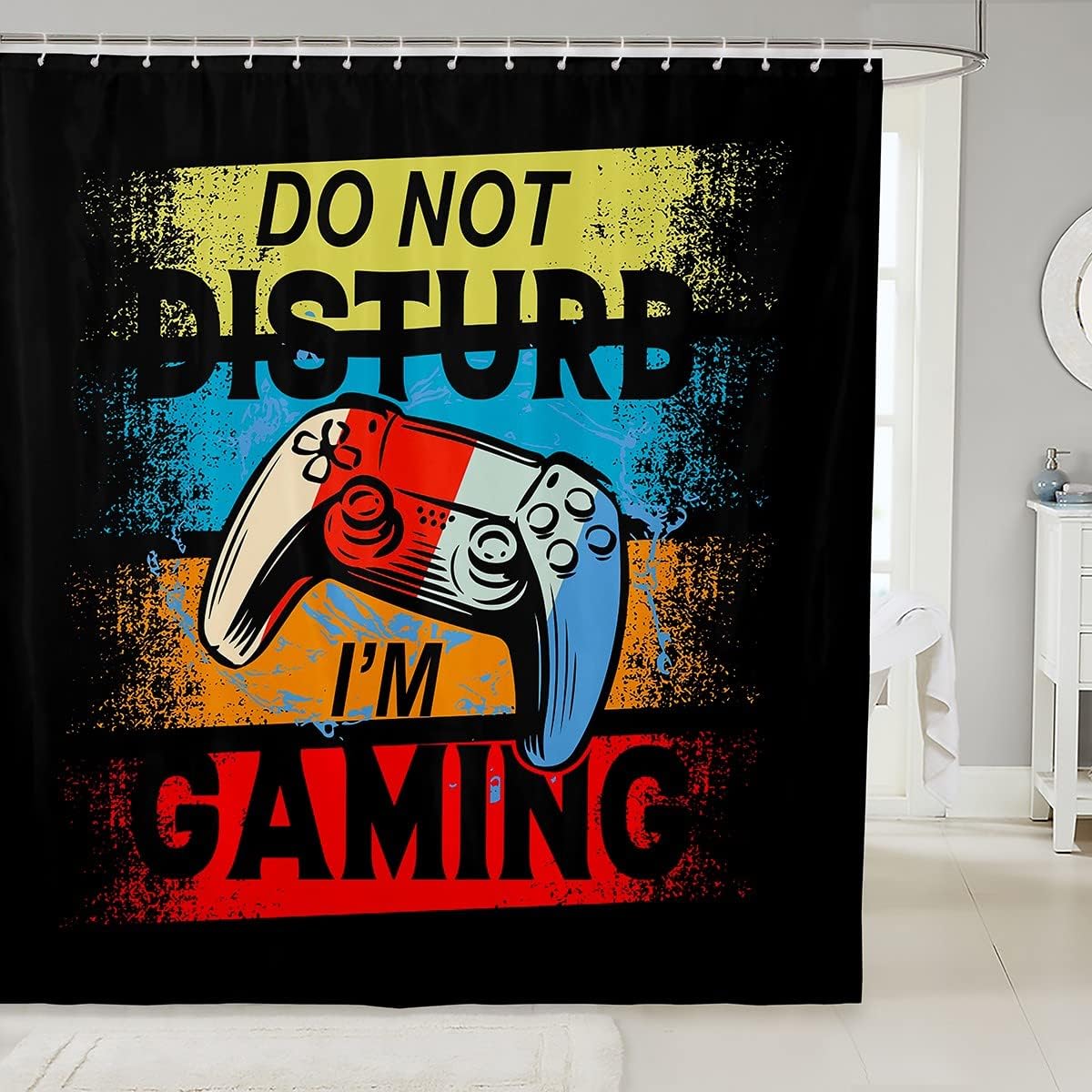 Youth Gaming Video Gamepad Shower Curtain for Boys and Teens, Waterproof and Modern Design