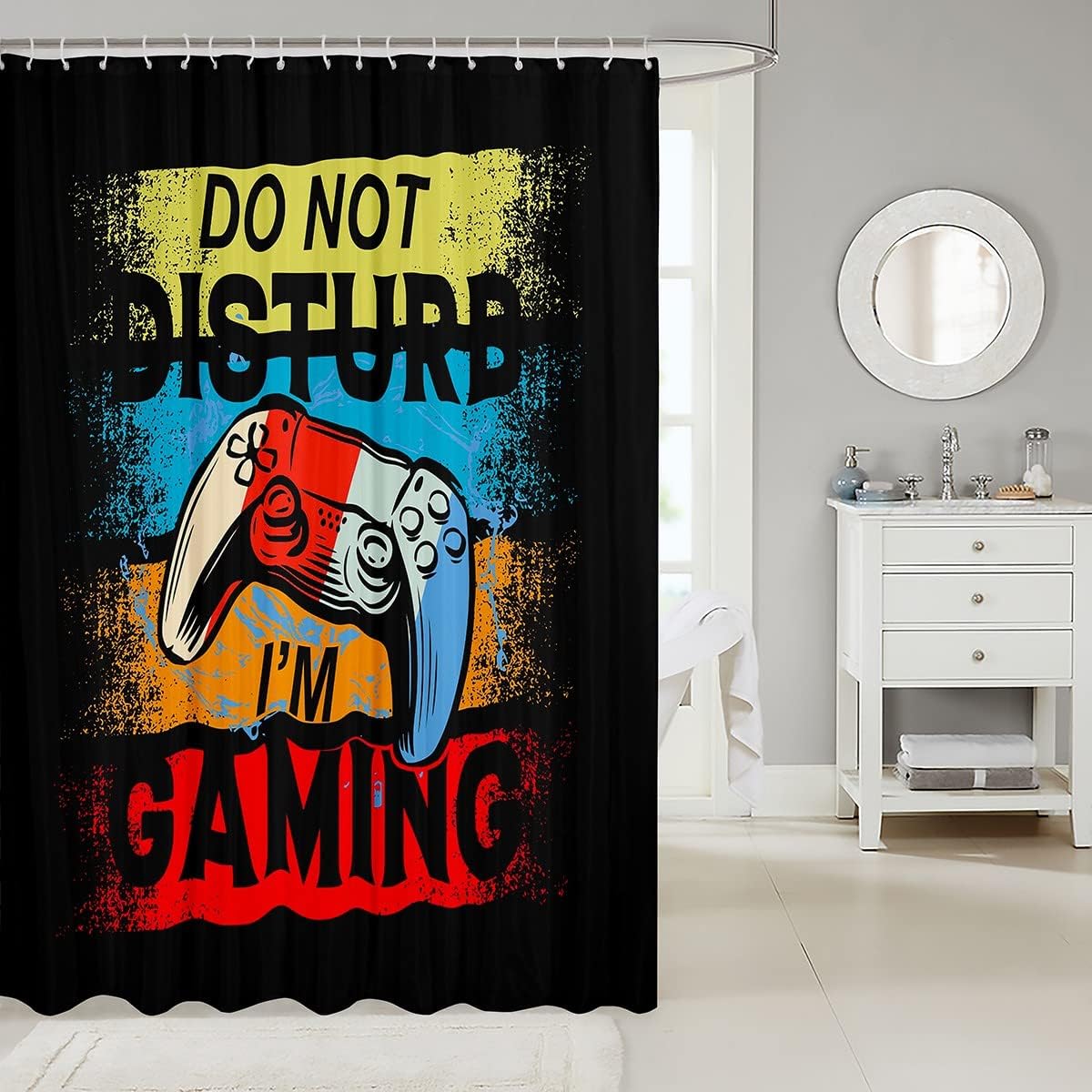 Youth Gaming Video Gamepad Shower Curtain for Boys and Teens, Waterproof and Modern Design