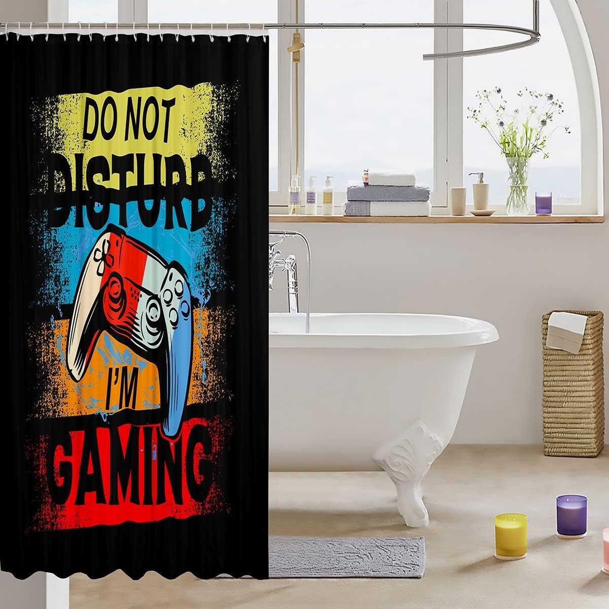 Youth Gaming Video Gamepad Shower Curtain for Boys and Teens, Waterproof and Modern Design