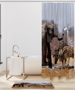 Zebra And Elephant Waterproof Shower Curtain, Colorful Bathroom Decoration