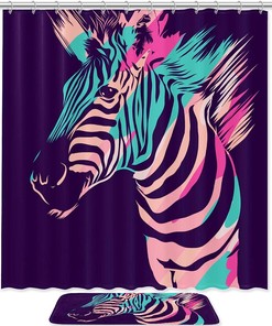Zebra Art Print Fabric Colorful Shower Curtain For Eco-Friendly Bathroom Decorr