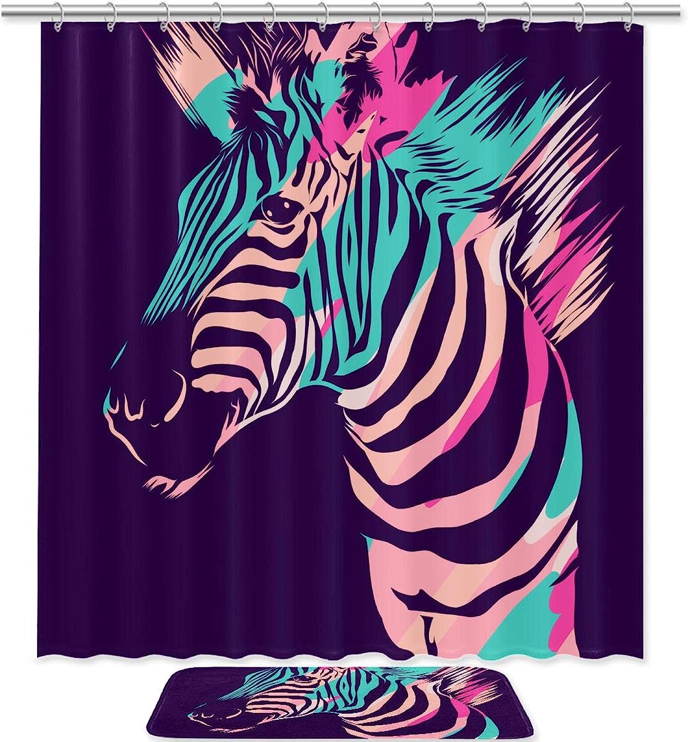 Zebra Art Print Fabric Colorful Shower Curtain For Eco-Friendly Bathroom Decorr