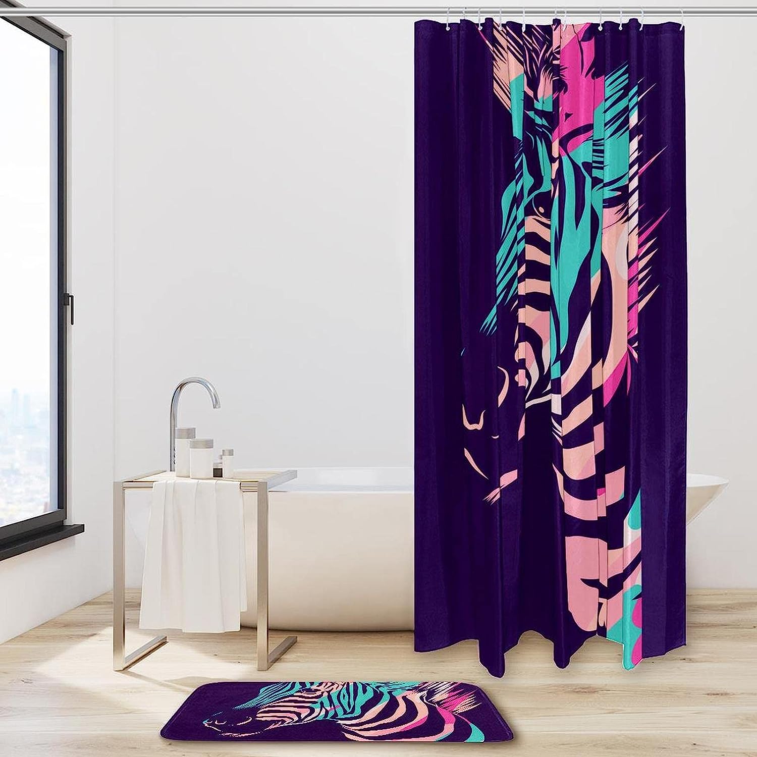 Zebra Art Print Fabric Colorful Shower Curtain For Eco-Friendly Bathroom Decorr - Image 2