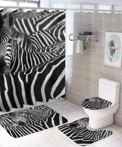 Zebra Black White Stripes Shower Curtain, Waterproof Bathroom Decor by Vantaso