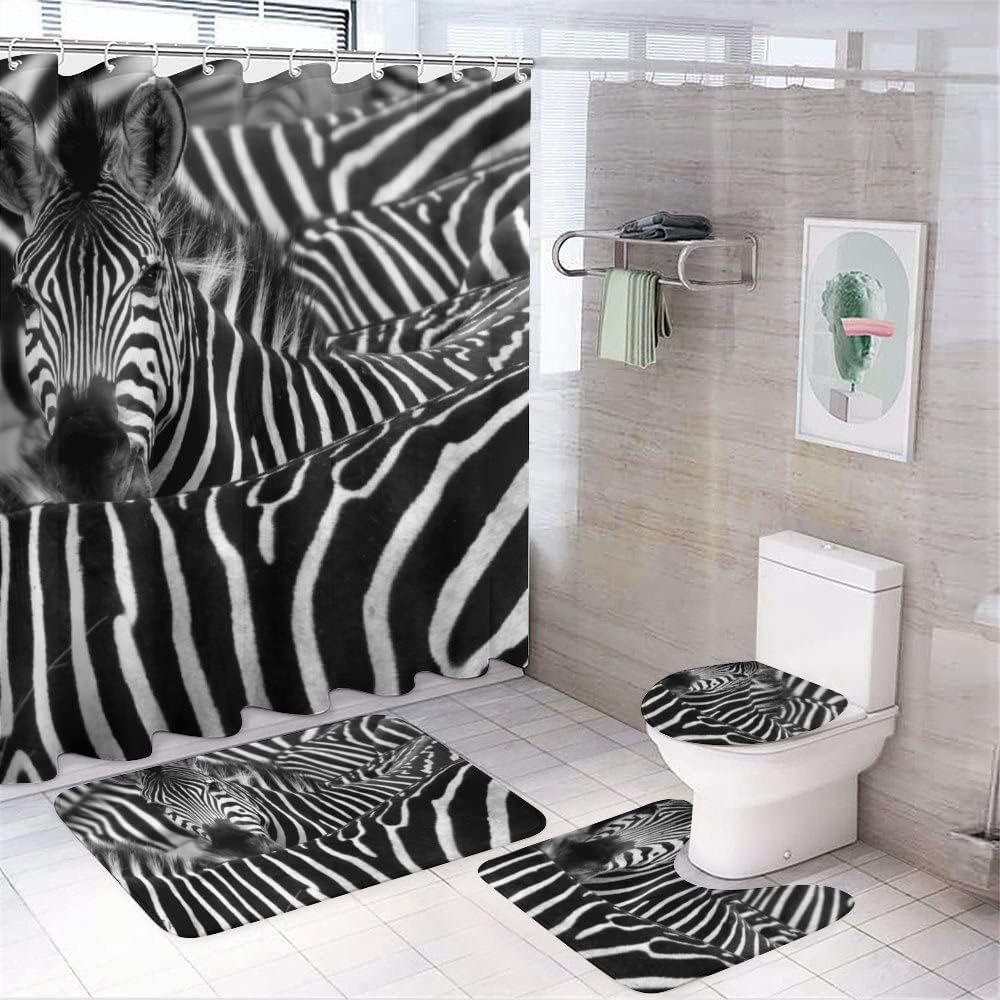 Zebra Black White Stripes Shower Curtain, Waterproof Bathroom Decor by Vantaso