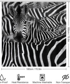 Zebra Black White Stripes Shower Curtain, Waterproof Bathroom Decor by Vantaso