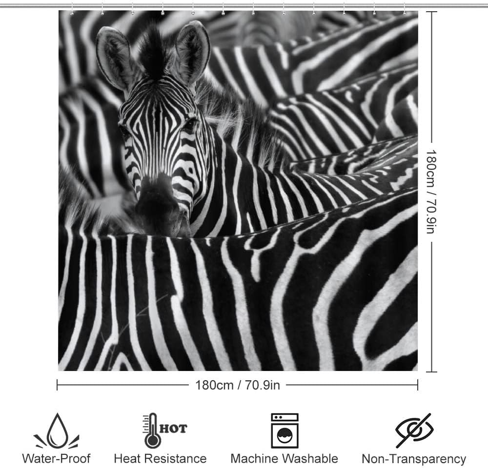 Zebra Black White Stripes Shower Curtain, Waterproof Bathroom Decor by Vantaso