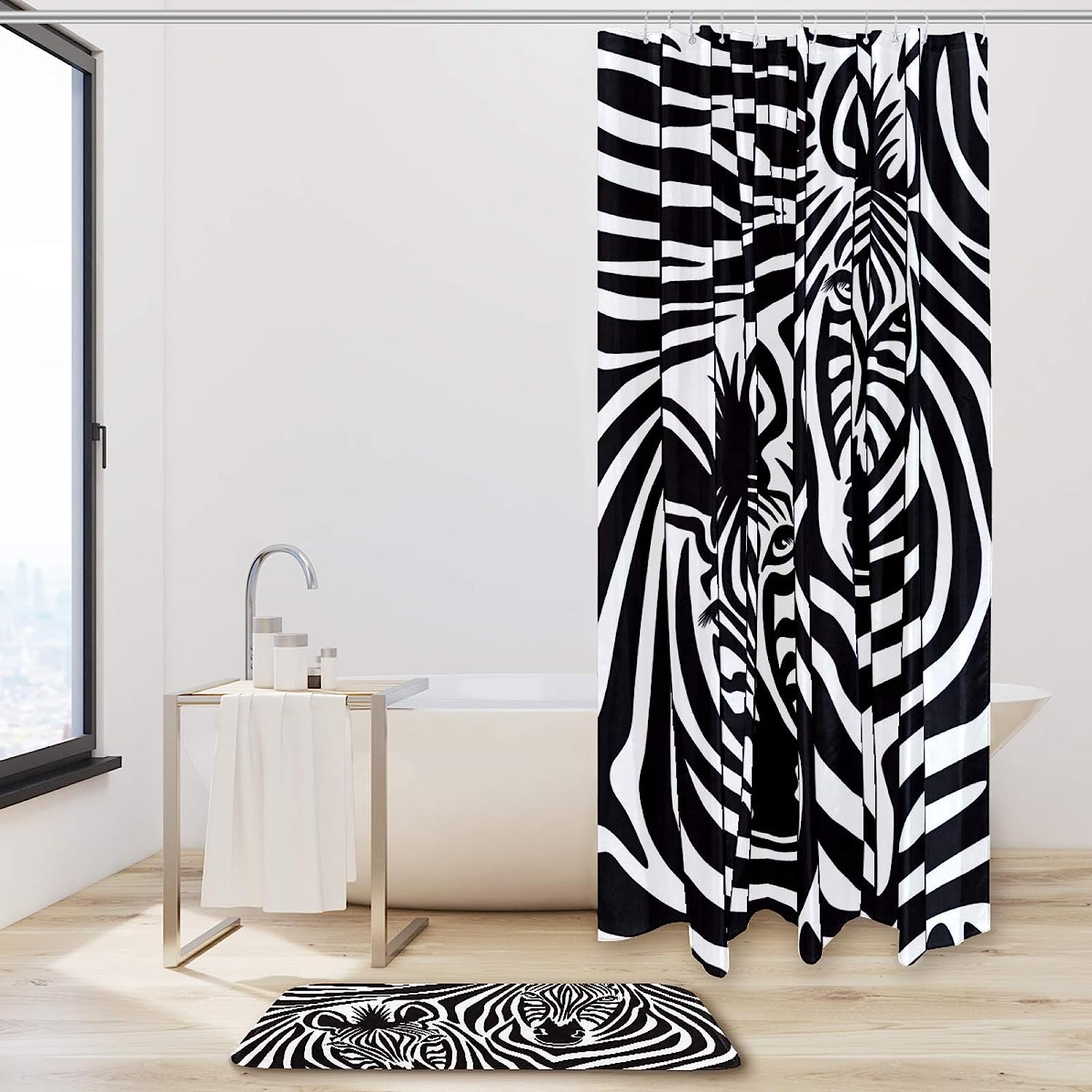 Zebra Couple Shower Curtain Fabric For A Durable And Waterproof Bath - Image 2