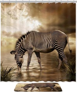 Zebra Drinking Water Decorative Shower Curtain, Waterproof Bathroom Decor