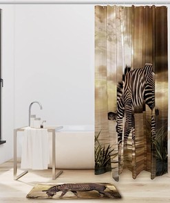 Zebra Drinking Water Decorative Shower Curtain, Waterproof Bathroom Decor