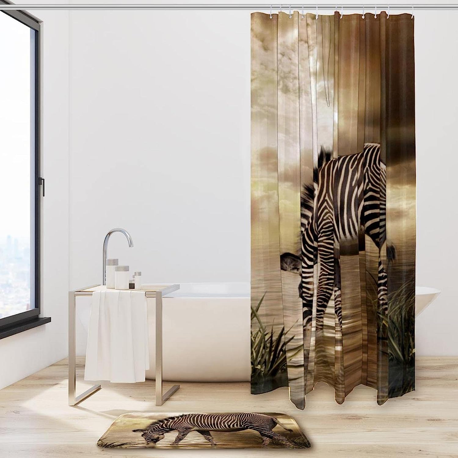 Zebra Drinking Water Decorative Shower Curtain, Waterproof Bathroom Decor