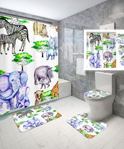 Zebra Elephant Zoo Print Fabric Shower Curtain for Playful Bathroom Decor