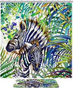 Zebra Family Shower Curtain Fabric For A Durable And Waterproof Bath
