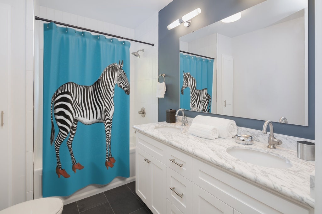 Zebra Fur in Heels Print Fabric Shower Curtain for Edgy Bathroom Decor
