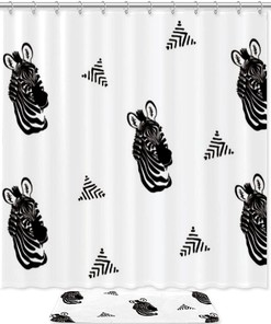Zebra Head Triangle Print Shower Curtain For Bathroom Tub Set