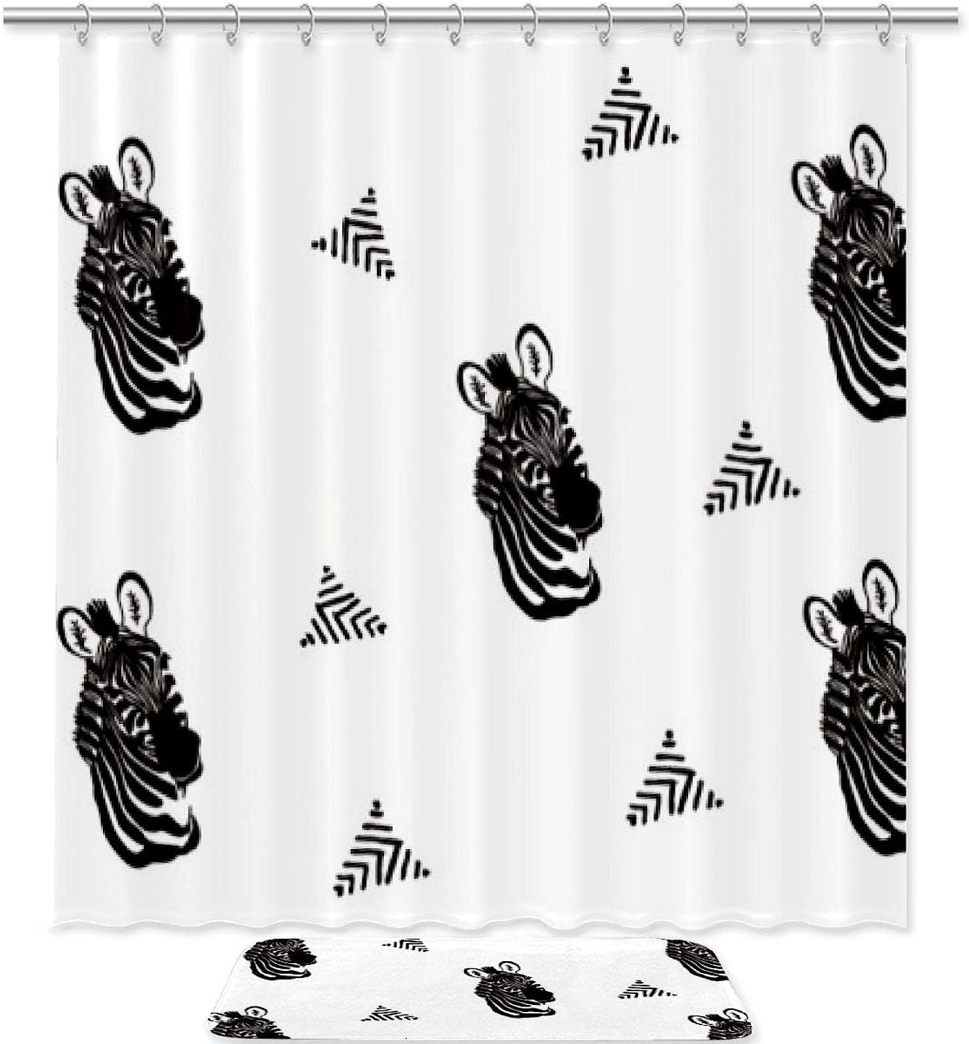 Zebra Head Triangle Print Shower Curtain For Bathroom Tub Set