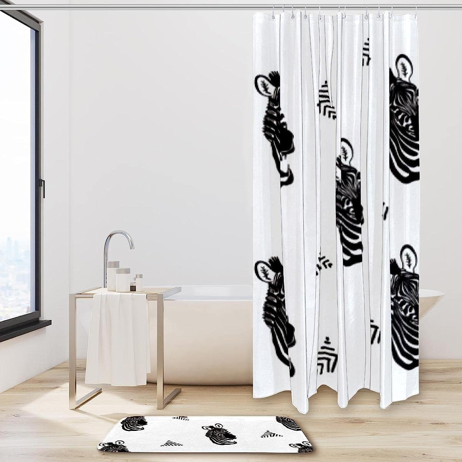 Zebra Head Triangle Print Shower Curtain For Bathroom Tub Set - Image 2