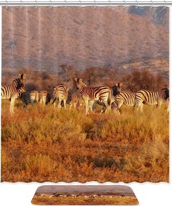 Zebra Herd Shower Curtain, Waterproof Fabric for Bathroom Decor
