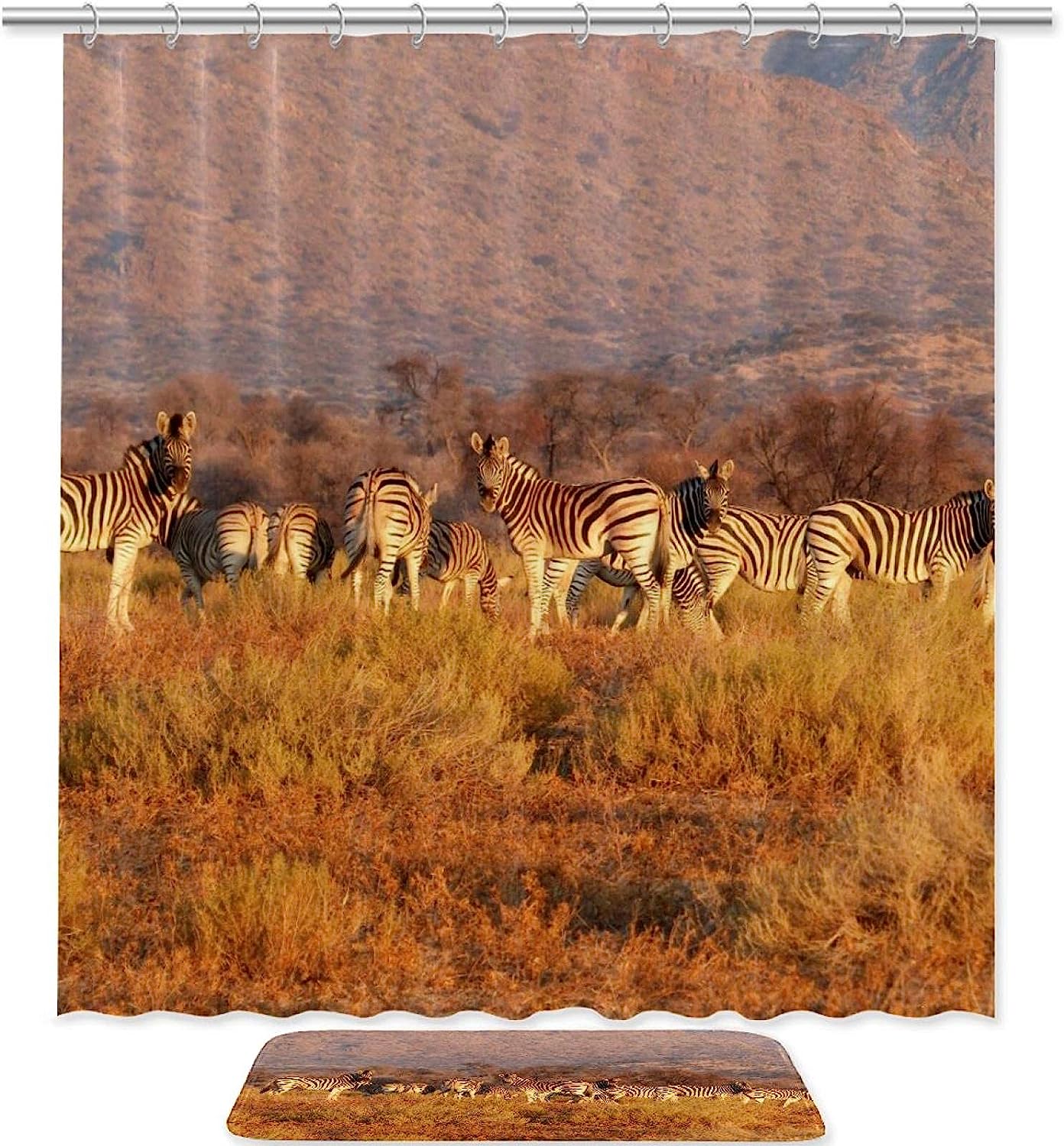 Zebra Herd Shower Curtain, Waterproof Fabric for Bathroom Decor