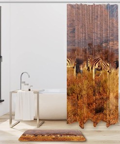 Zebra Herd Shower Curtain, Waterproof Fabric for Bathroom Decor