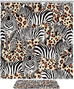 Zebra Leopard Texture Print Shower Curtain For Bathroom Tub Set With Animal Print Design
