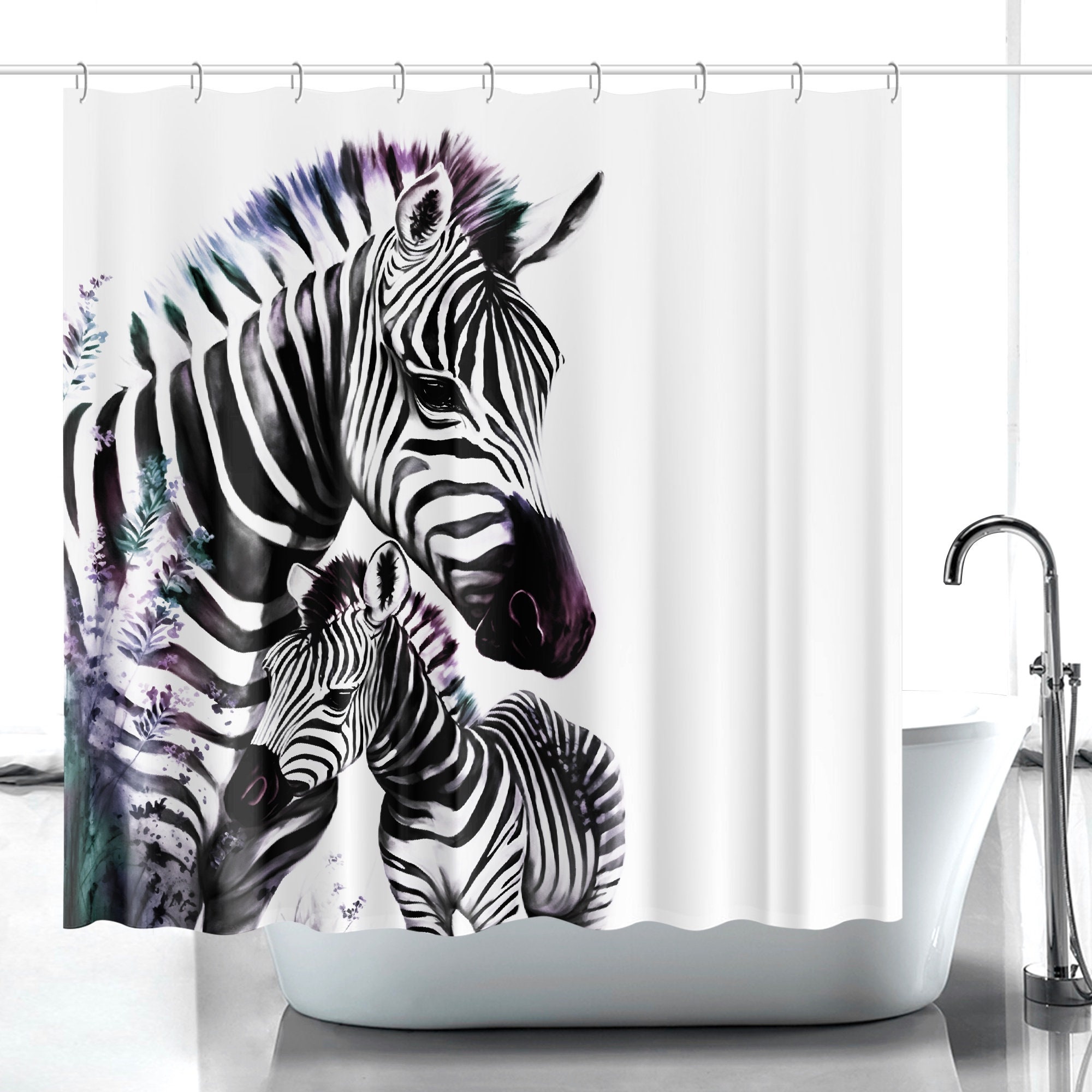 Zebra Lover Bathtub Print Fabric Shower Curtain for Safari-Inspired Bathroom Decor