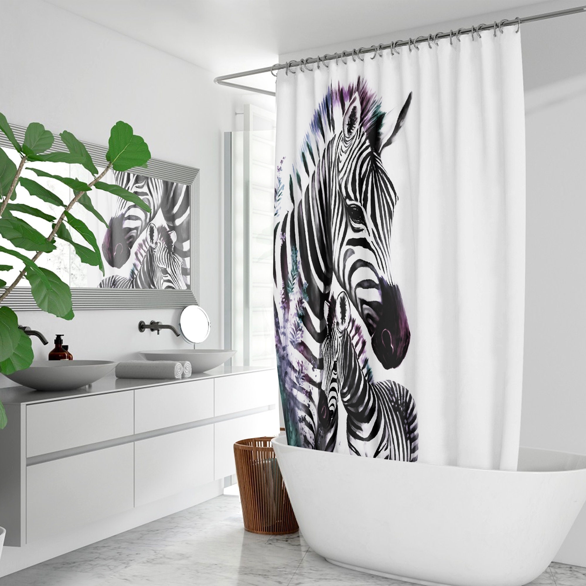 Zebra Lover Bathtub Print Fabric Shower Curtain for Safari-Inspired Bathroom Decor