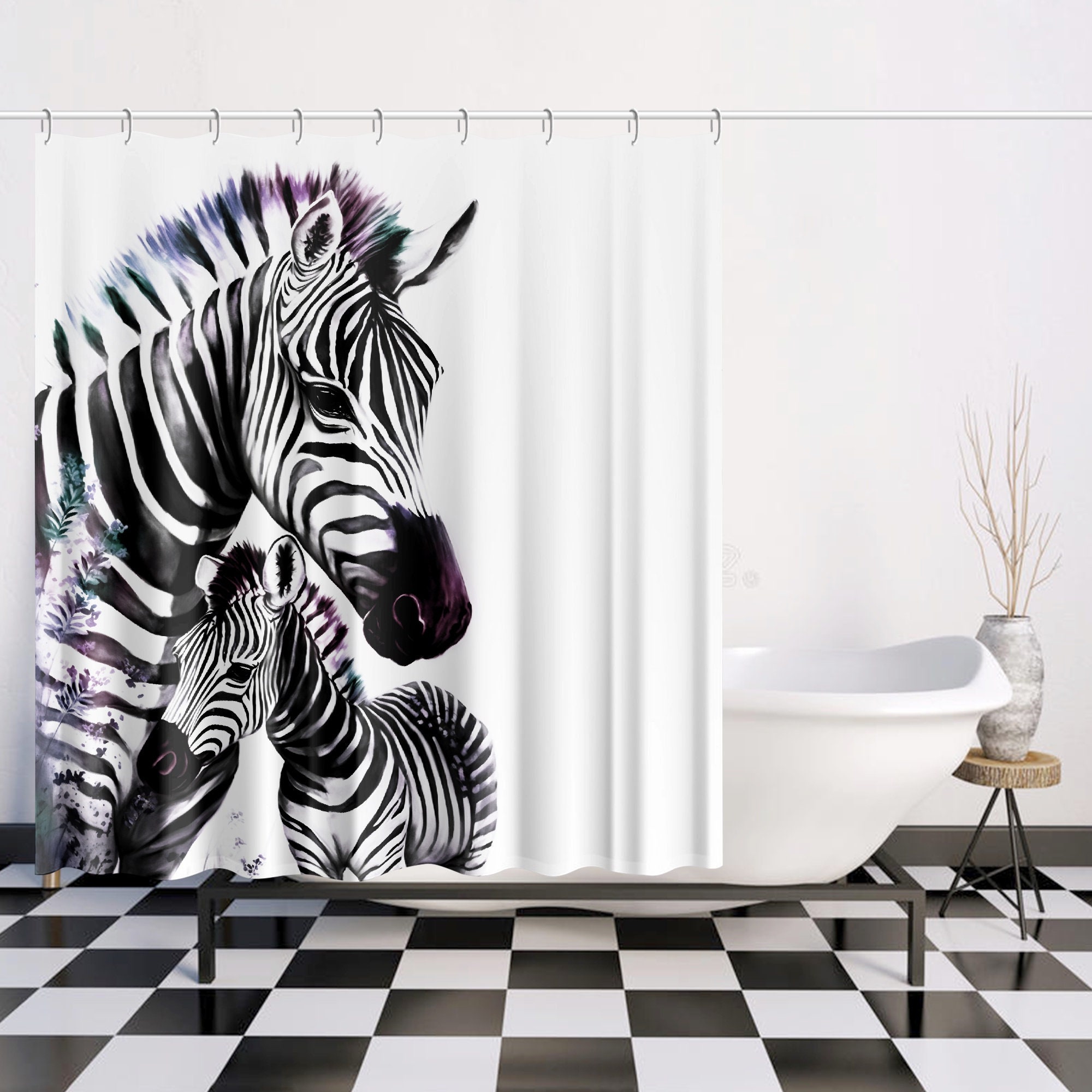 Zebra Lover Bathtub Print Fabric Shower Curtain for Safari-Inspired Bathroom Decor