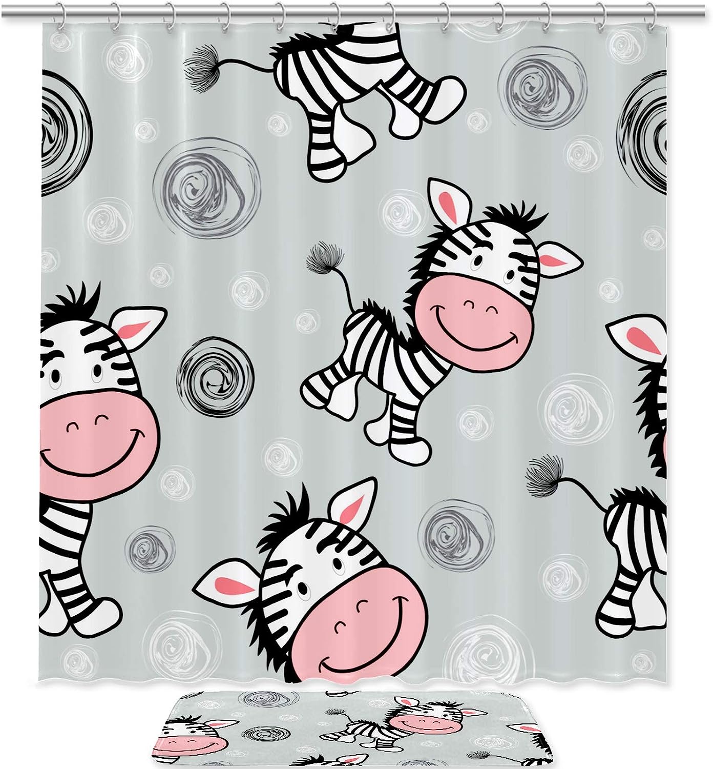 Zebra Pattern Double Glide Shower Hooks - Waterproof And Long-Lasting Shower Curtain