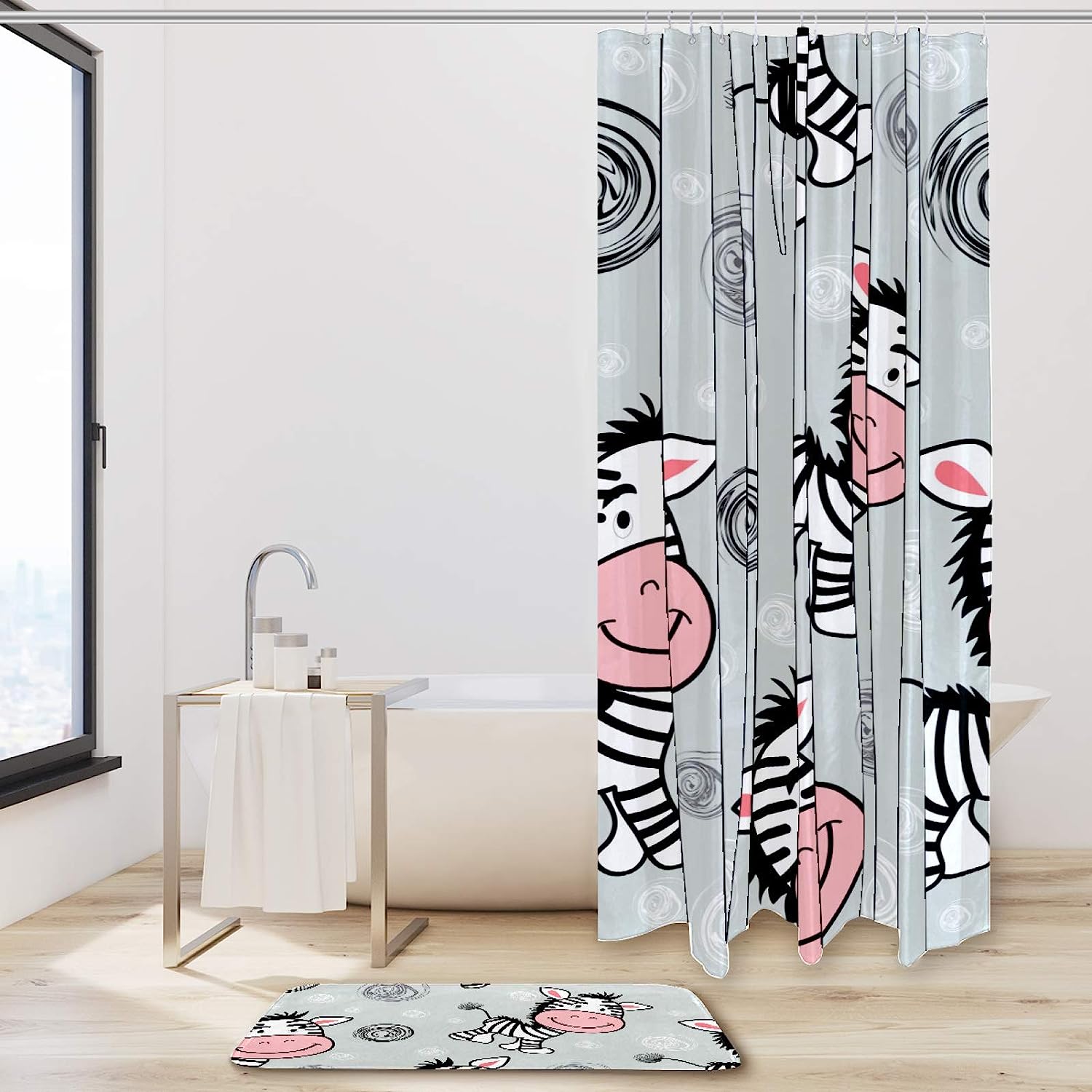 Zebra Pattern Double Glide Shower Hooks - Waterproof And Long-Lasting Shower Curtain - Image 2