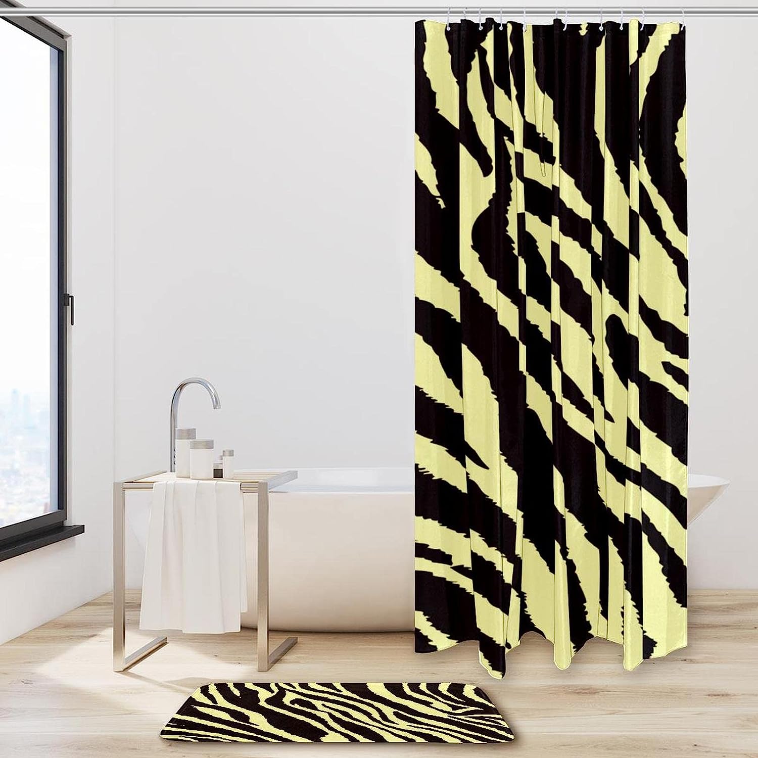 Zebra Pattern Print Fabric Shower Curtain for Modern Bathroom Decor