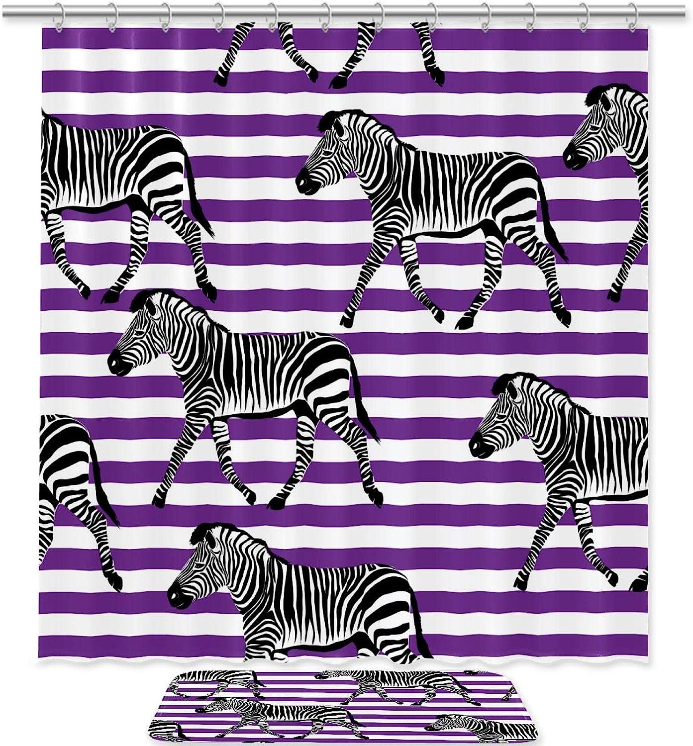 Zebra Pattern Print Shower Curtain For Bathroom Tub Set